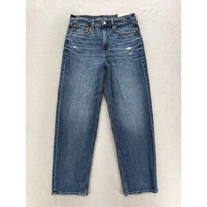 American Eagle Strigid Super High Rise Baggy Straight Jeans Womens 8 Blue Denim